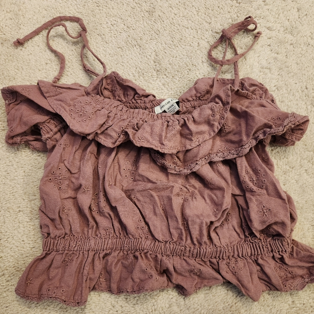 Medium ruffled pink American Eagle off-shoulder top